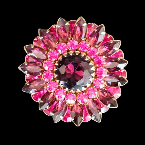 Vintage Judy Lee Fuchsia & Purple Rhinestone Brooch Pin - Picture 1 of 9
